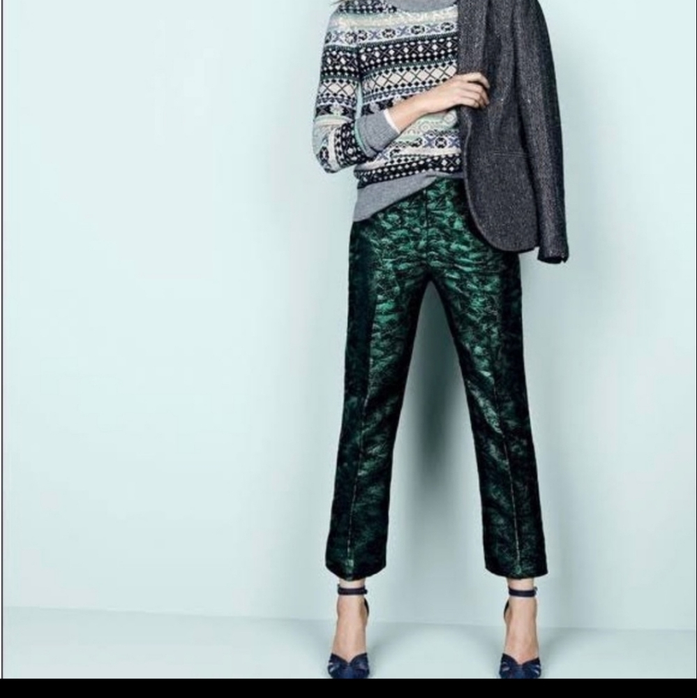 J crew emerald Greenand black pants. Perfect for the holidays! Sz 4